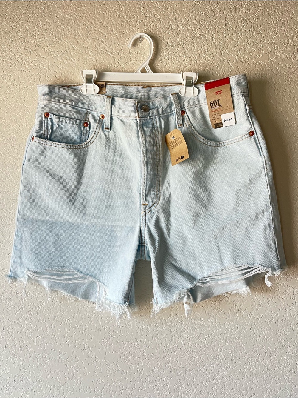 NWT Levi's 501 Mom High Rise Plus Size Light Blue Cutoff Midi Modest Shorts